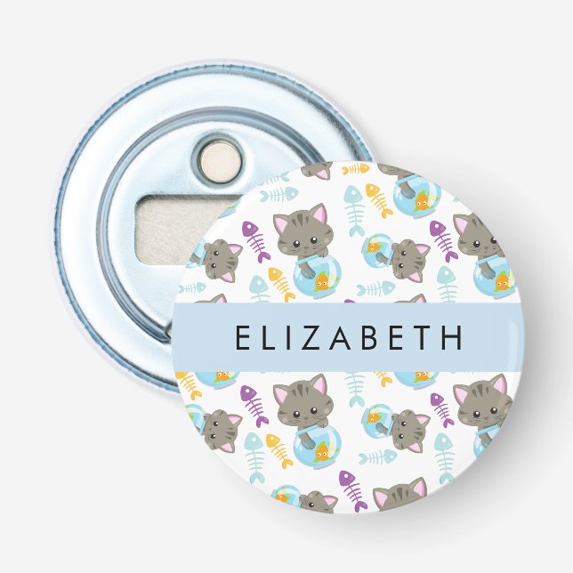 Pattern Of Cats, Cute Cats, Kittens, Your Name Bottle Opener (Front)