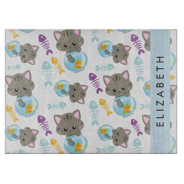 Pattern Of Cats, Cute Cats, Kittens, Your Name Cutting Board (Front)