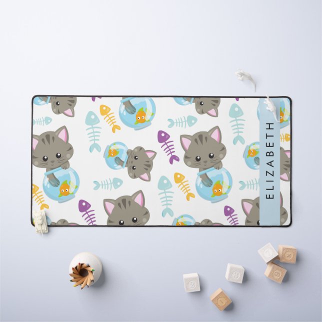 Pattern Of Cats, Cute Cats, Kittens, Your Name Desk Mat (Kids Table)