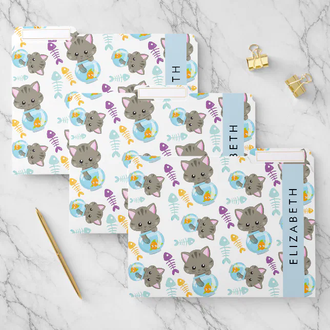 Pattern Of Cats, Cute Cats, Kittens, Your Name File Folder | Zazzle