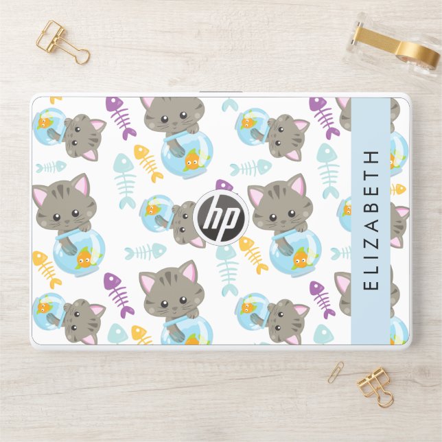 Pattern Of Cats, Cute Cats, Kittens, Your Name HP Laptop Skin (Desk)