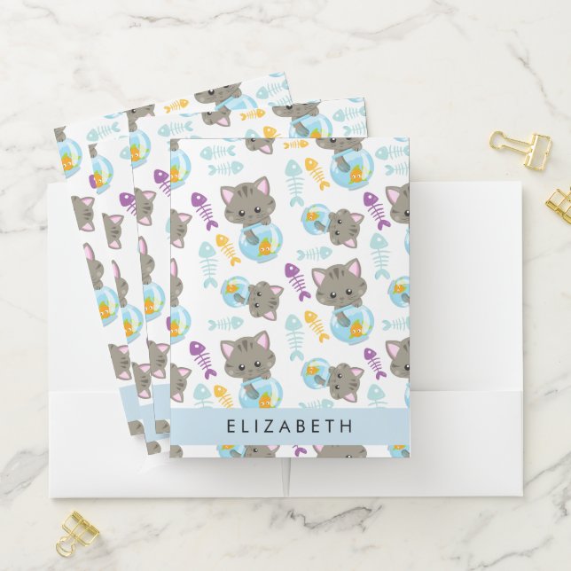 Pattern Of Cats, Cute Cats, Kittens, Your Name Pocket Folder (In Situ)