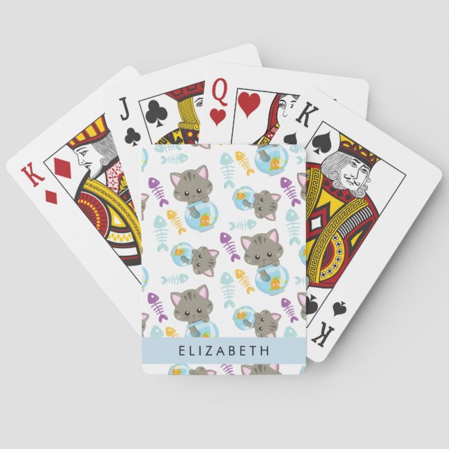 Pattern Of Cats, Cute Cats, Kittens, Your Name Poker Cards (Back)