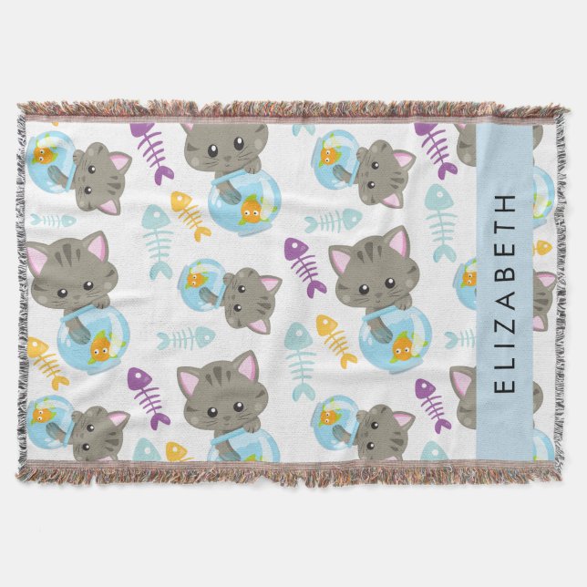 Pattern Of Cats, Cute Cats, Kittens, Your Name Throw Blanket (Front)