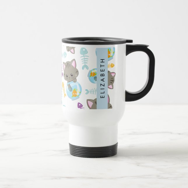 Pattern Of Cats, Cute Cats, Kittens, Your Name Travel Mug (Right)