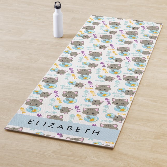 Pattern Of Cats, Cute Cats, Kittens, Your Name Yoga Mat (In Situ)