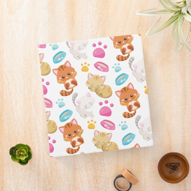 Pattern Of Cats, Cute Cats, Kitty, Kittens, Paws 3 Ring Binder (In Situ)