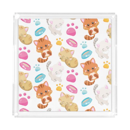 Pattern Of Cats Cute Cats Kitty Kittens Paws Acrylic Tray