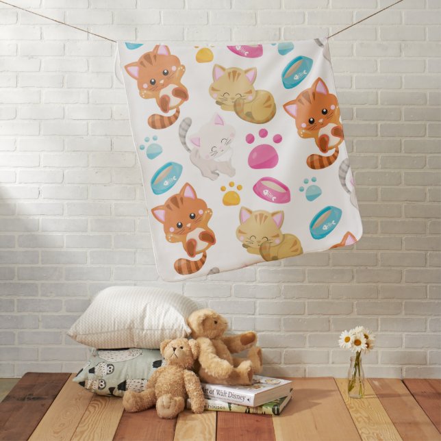 Pattern Of Cats, Cute Cats, Kitty, Kittens, Paws Baby Blanket (In Situ)