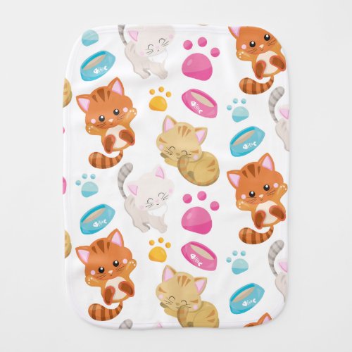 Pattern Of Cats Cute Cats Kitty Kittens Paws Baby Burp Cloth