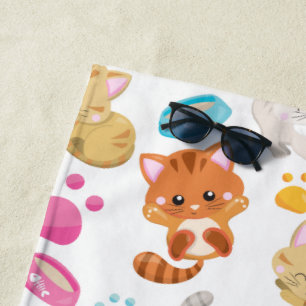 Pattern Of Cats, Cute Cats, Kitty, Kittens, Paws Beach Towel