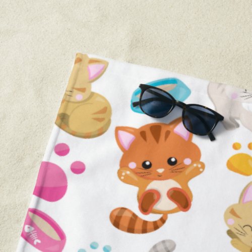 Pattern Of Cats Cute Cats Kitty Kittens Paws Beach Towel