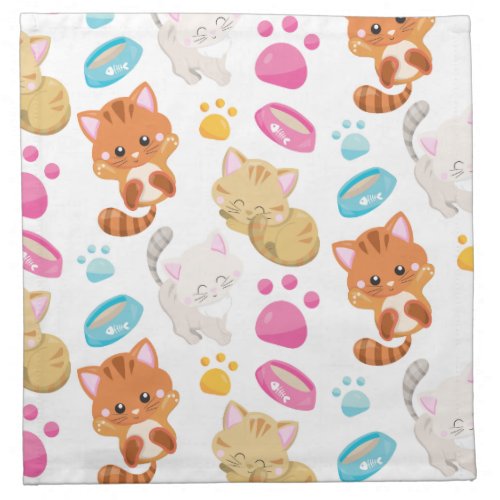 Pattern Of Cats Cute Cats Kitty Kittens Paws Cloth Napkin