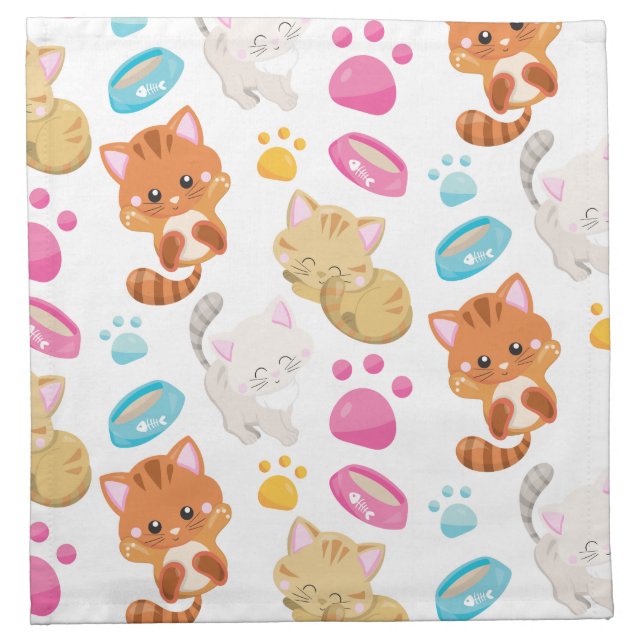 Pattern Of Cats, Cute Cats, Kitty, Kittens, Paws Cloth Napkin (Front)