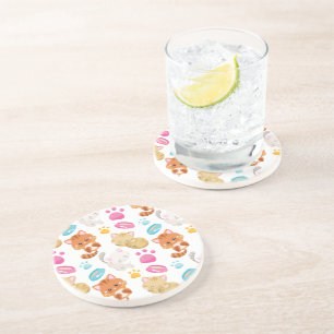 Pattern Of Cats, Cute Cats, Kitty, Kittens, Paws Coaster
