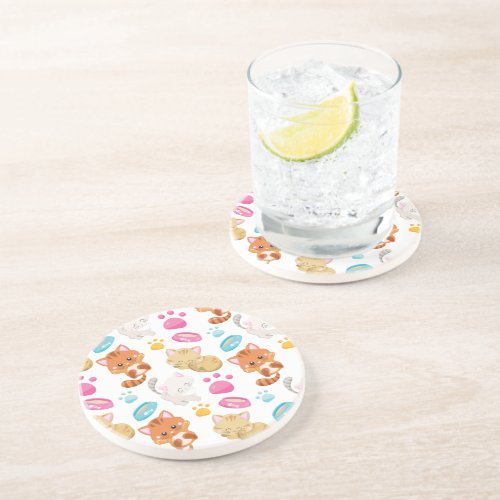 Pattern Of Cats Cute Cats Kitty Kittens Paws Coaster