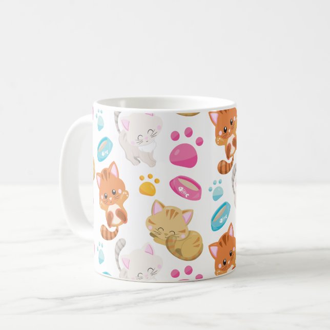 Pattern Of Cats, Cute Cats, Kitty, Kittens, Paws Coffee Mug (Front Left)