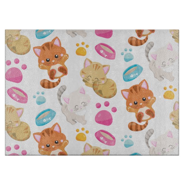 Pattern Of Cats, Cute Cats, Kitty, Kittens, Paws Cutting Board (Front)