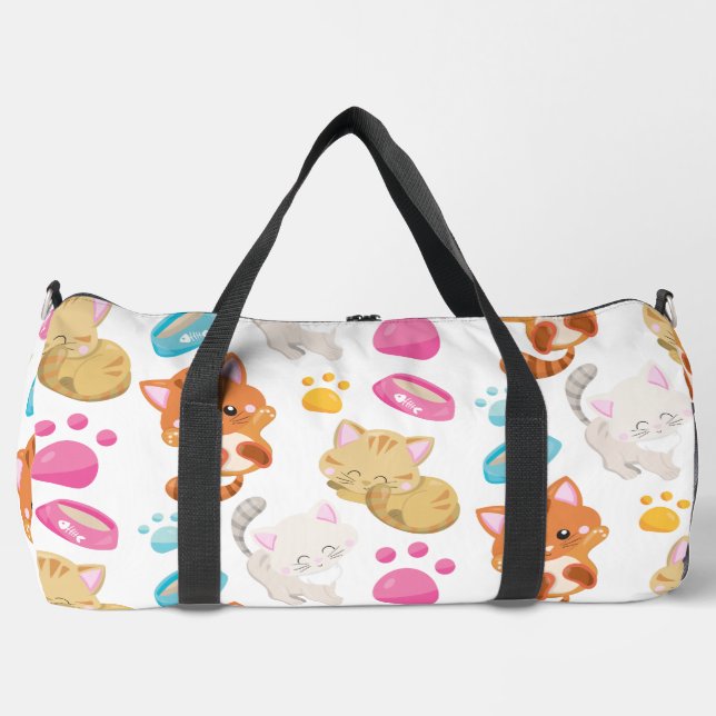 Pattern Of Cats, Cute Cats, Kitty, Kittens, Paws Duffle Bag (Front)