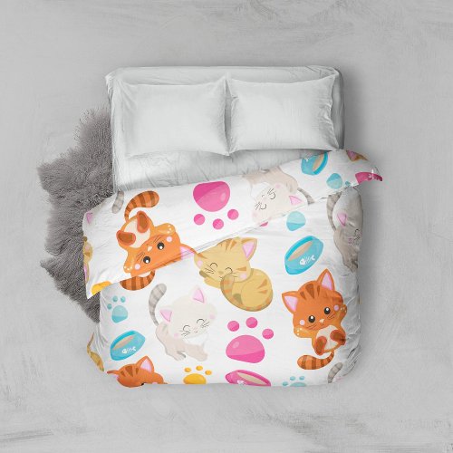 Pattern Of Cats Cute Cats Kitty Kittens Paws Duvet Cover