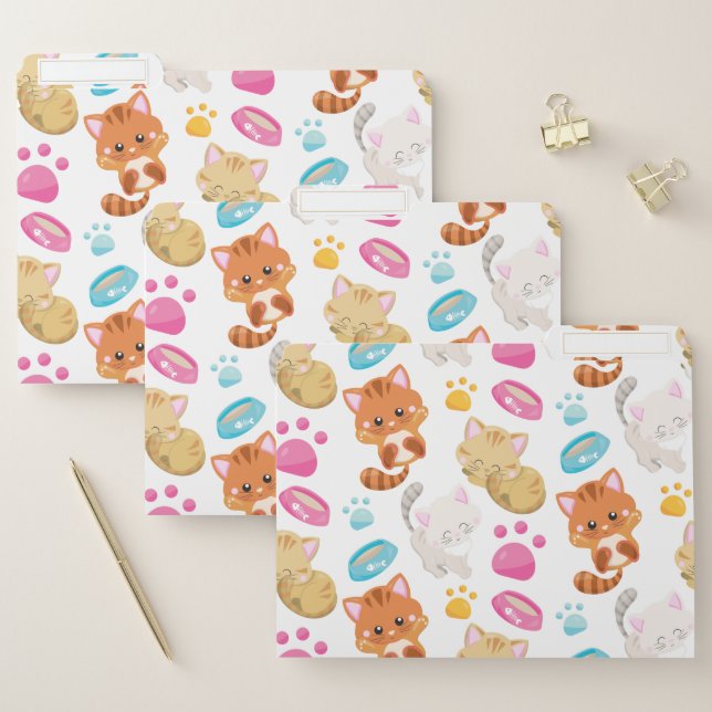 Pattern Of Cats, Cute Cats, Kitty, Kittens, Paws File Folder (Set)