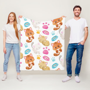 Pattern Of Cats, Cute Cats, Kitty, Kittens, Paws Fleece Blanket