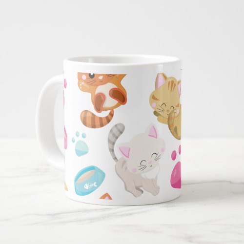 Pattern Of Cats Cute Cats Kitty Kittens Paws Giant Coffee Mug