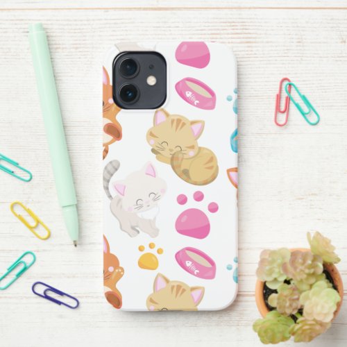 Pattern Of Cats Cute Cats Kitty Kittens Paws iPhone 12 Case