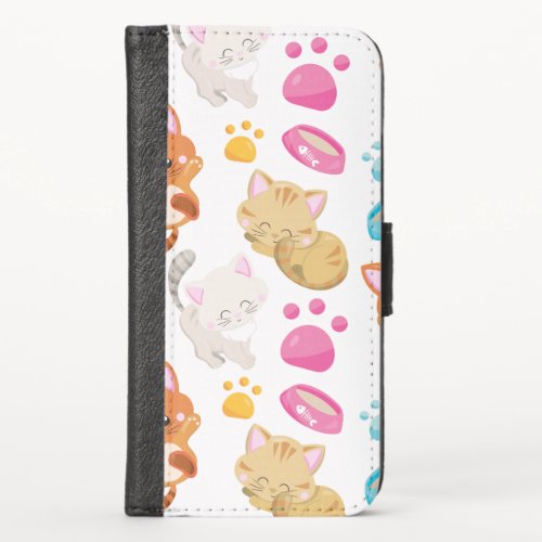 Pattern Of Cats Cute Cats Kitty Kittens Paws iPhone X Wallet Case
