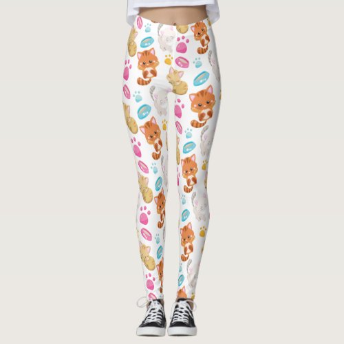 Pattern Of Cats Cute Cats Kitty Kittens Paws Leggings