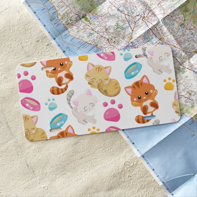 Pattern Of Cats, Cute Cats, Kitty, Kittens, Paws License Plate (In Situ)