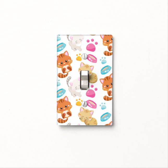 Pattern Of Cats, Cute Cats, Kitty, Kittens, Paws Light Switch Cover (In Situ)