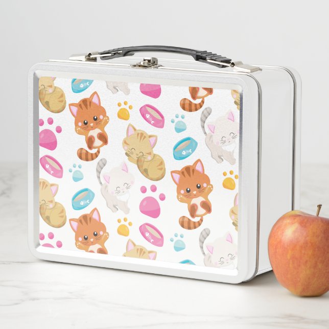Pattern Of Cats, Cute Cats, Kitty, Kittens, Paws Metal Lunch Box (In Situ)
