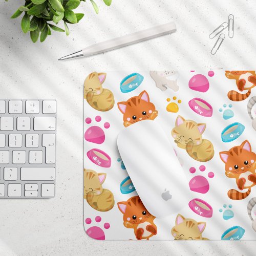 Pattern Of Cats Cute Cats Kitty Kittens Paws Mouse Pad