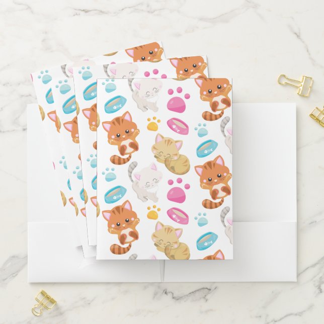 Pattern Of Cats, Cute Cats, Kitty, Kittens, Paws Pocket Folder (In Situ)