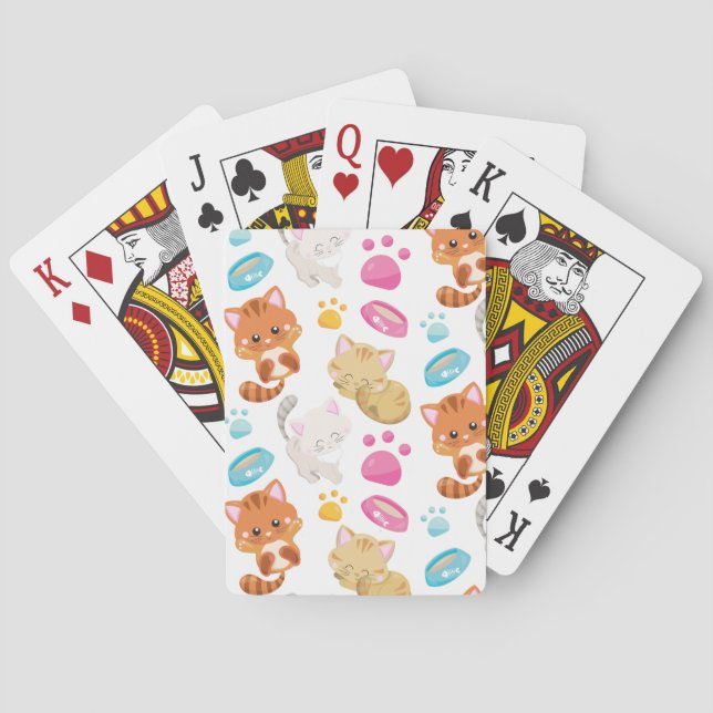 Pattern Of Cats, Cute Cats, Kitty, Kittens, Paws Poker Cards (Back)