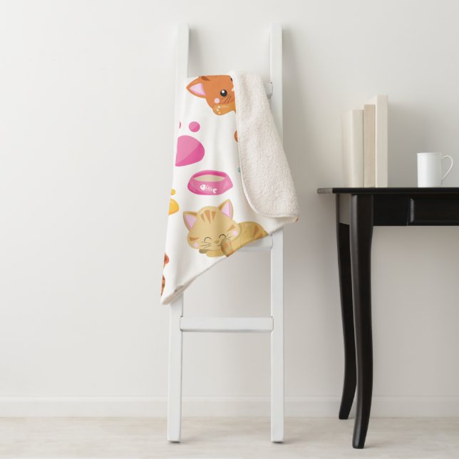 Pattern Of Cats, Cute Cats, Kitty, Kittens, Paws Sherpa Blanket (In Situ)