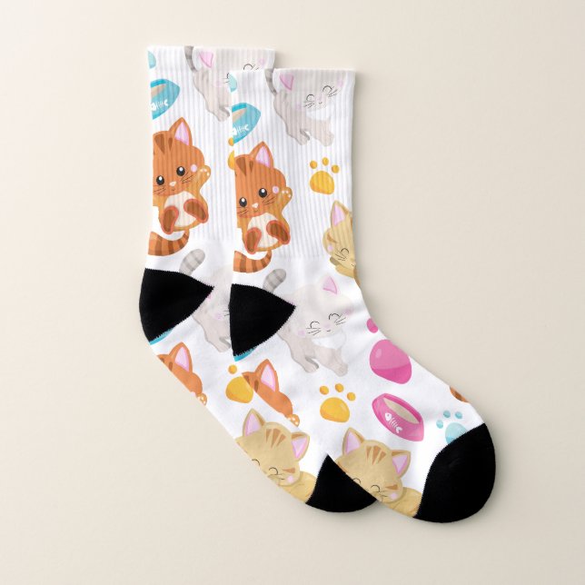 Pattern Of Cats, Cute Cats, Kitty, Kittens, Paws Socks (Pair)