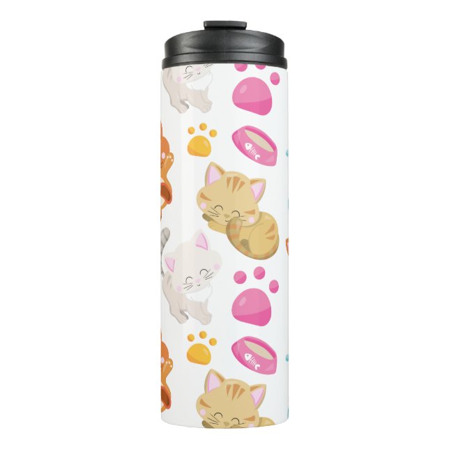 Pattern Of Cats, Cute Cats, Kitty, Kittens, Paws Thermal Tumbler (Front)