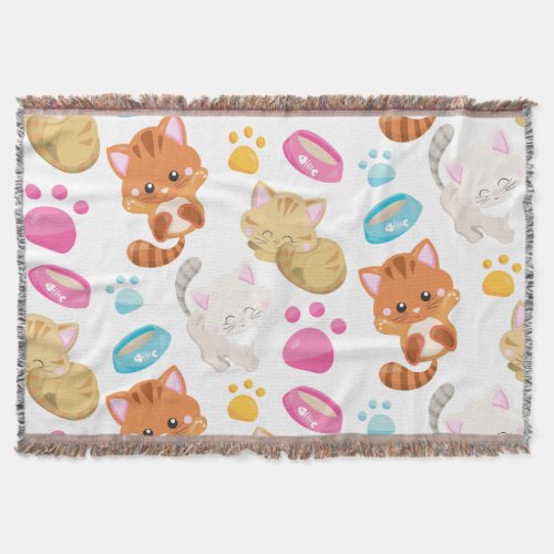 Pattern Of Cats Cute Cats Kitty Kittens Paws Throw Blanket