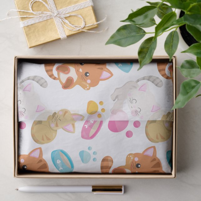 Pattern Of Cats, Cute Cats, Kitty, Kittens, Paws Tissue Paper (Gift)