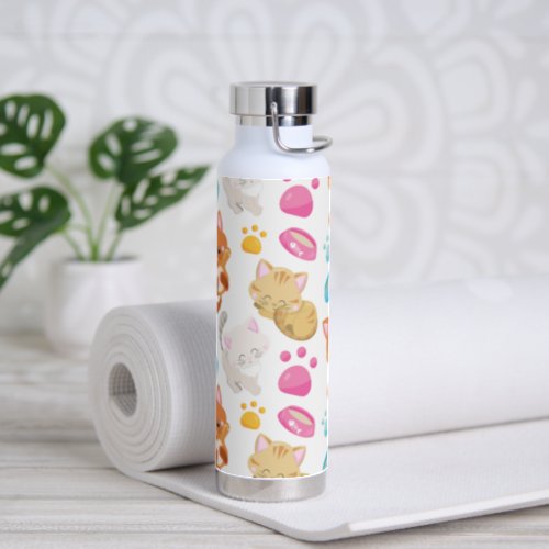 Pattern Of Cats Cute Cats Kitty Kittens Paws Water Bottle