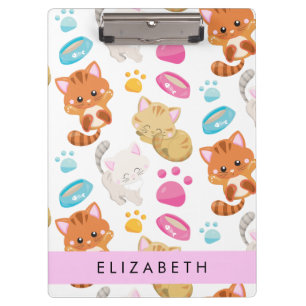 Pattern Of Cats, Cute Cats, Kitty, Paws, Your Name Clipboard
