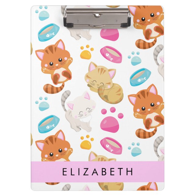 Pattern Of Cats, Cute Cats, Kitty, Paws, Your Name Clipboard (Front)