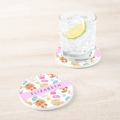 Pattern Of Cats Cute Cats Kitty Paws Your Name Coaster