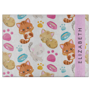 Pattern Of Cats, Cute Cats, Kitty, Paws, Your Name Cutting Board