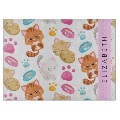 Pattern Of Cats Cute Cats Kitty Paws Your Name Cutting Board