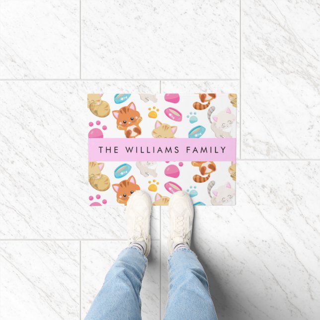 Pattern Of Cats, Cute Cats, Kitty, Paws, Your Name Doormat (Indoor)