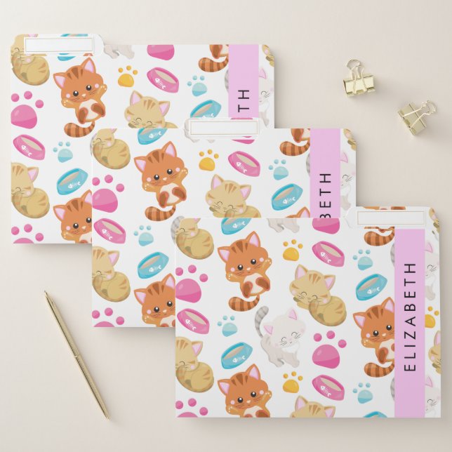 Pattern Of Cats, Cute Cats, Kitty, Paws, Your Name File Folder (Set)