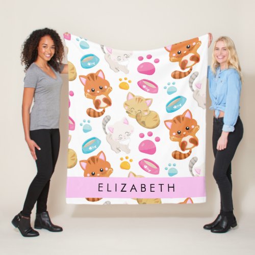 Pattern Of Cats Cute Cats Kitty Paws Your Name Fleece Blanket